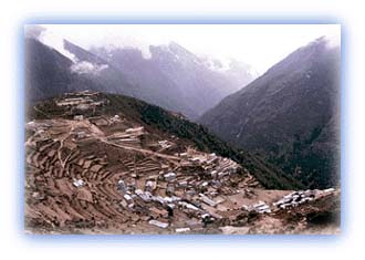 Namche Bazar, a major trading center and headquarters of the Sagarmatha National Park. Credit: Scott Yost