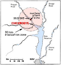  Map of Chernobyl and its surroundings showing the 30 km Safety Zone