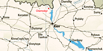 Map of Chernobyl and surroundings